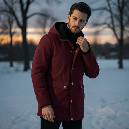 Men's New Hooded Winter Jacket, Premium Faux Suede Padded Lined Zippered Coat - Ultra Warm Urban Style for Chilly Days