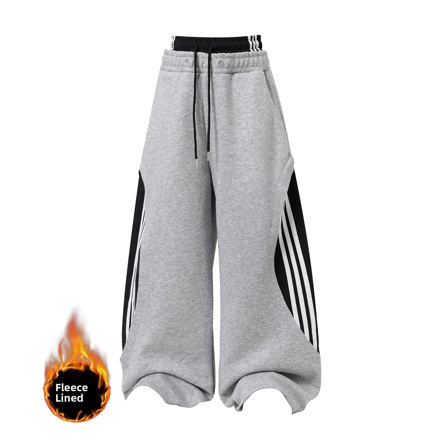 Retro American Fleece Lined Thickened Knife  Wide Leg Pants Women's Winter Double Waist Dance Trousers Casual Striped Pants