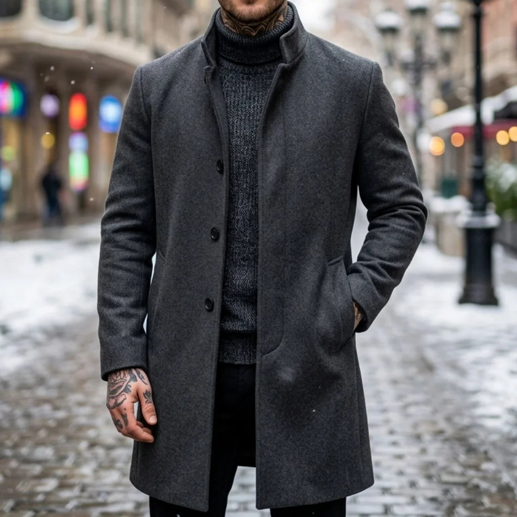 Winter Men's Double-Breasted Trench Coat | Warm & Windproof Overknee-Length Jacket | Casual to Business Streetwear Long Coat