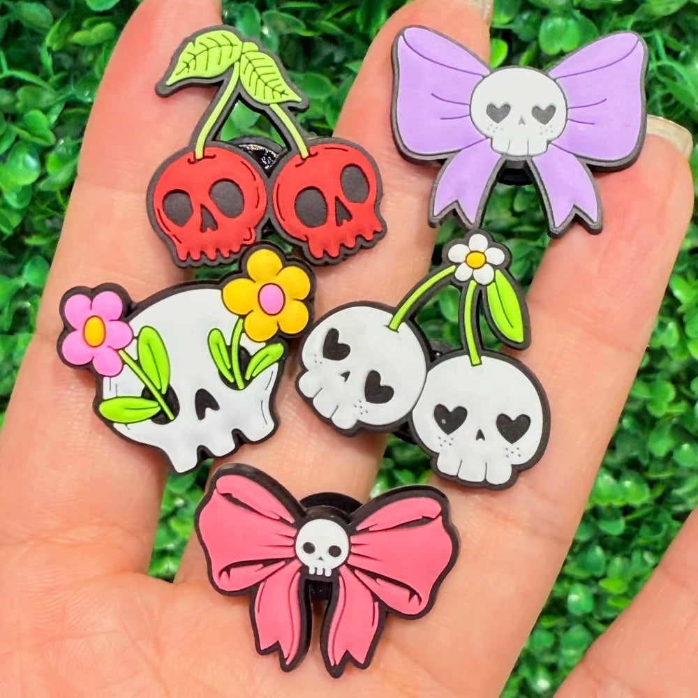 1-100pcs Cartoon Skull Tree Eye Cherry Horse Candle Juice PVC Shoe Button Charms Sandals Decorations DIY Backpack Halloween Gift