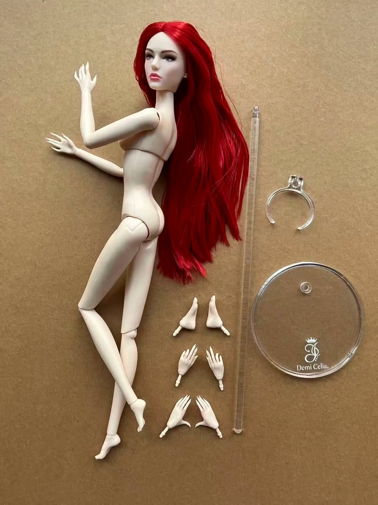 1/6 Female Super Model DC Doll Head Body Figure With Good Makeup Heads With 2 Pairs Hands 1 Feet and Clear Doll Stands
