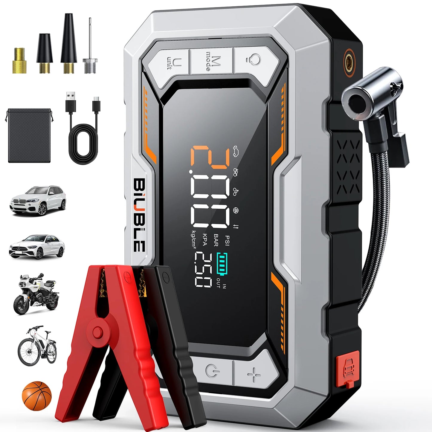 Car Jump Starter with Air Compressor Peak  Auto Battery Booster 150PSI Air Pump Portable Power Bank Tire Inflator Lighting