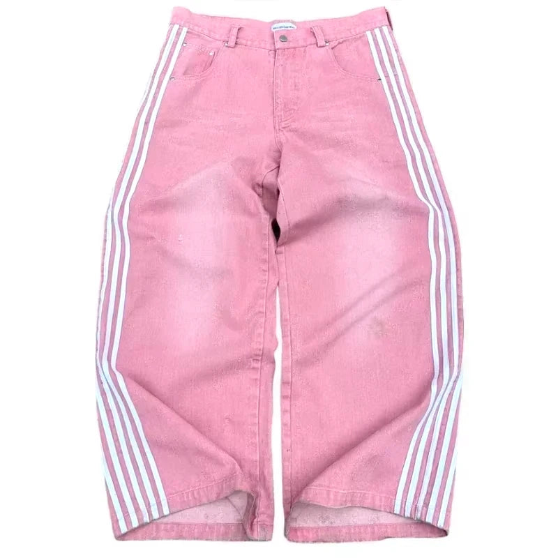 Retro Men's Y2K Baggy Jeans Camouflage Embroidered Striped Harajuku Sweatpants Women Hip Hop Streetwear Camo Wide Leg Denim Pant