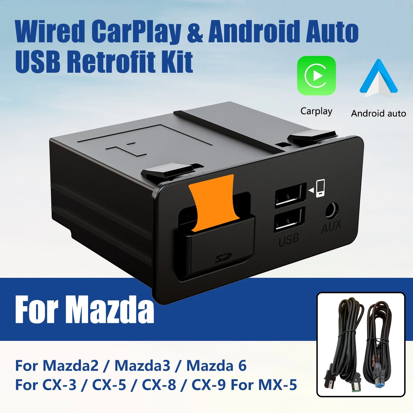 Mazda CarPlay and Android Auto USB Media Hub Retrofit Kit, Support Mazda 3/6/CX5/CX3/CX9/MX5-TK78 66 9U0C K1414 C922 V6 605A