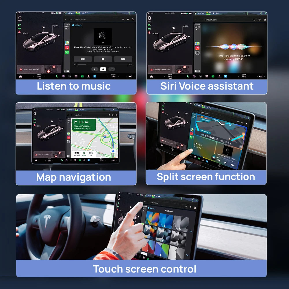 CarlinKit USB Adapter Wireless Android Auto CarPlay 2-In-1 Smart Box For Tesla Model 3 Model Y 2.4G&5Ghz WiFi BLE Auto Connect