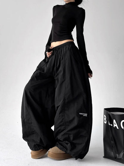 American Style High Waist Quick Dry Wide Leg Pants Women's Spicy Girl Slimming Casual Paratrooper Workwear Trendy White