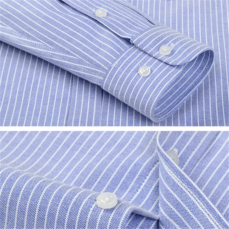 100% Cotton Stripe Shirts for Men Long Sleeve Oxford Slim Fit Soft Designer Casual Fashion Korean Trends Male Business Clothes