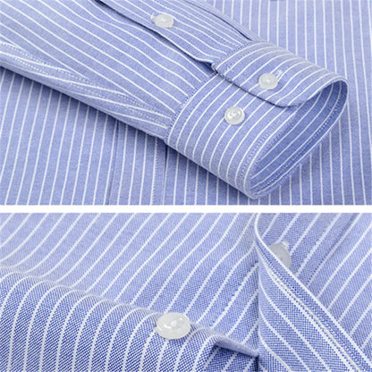 100% Cotton Stripe Shirts for Men Long Sleeve Oxford Slim Fit Soft Designer Casual Fashion Korean Trends Male Business Clothes