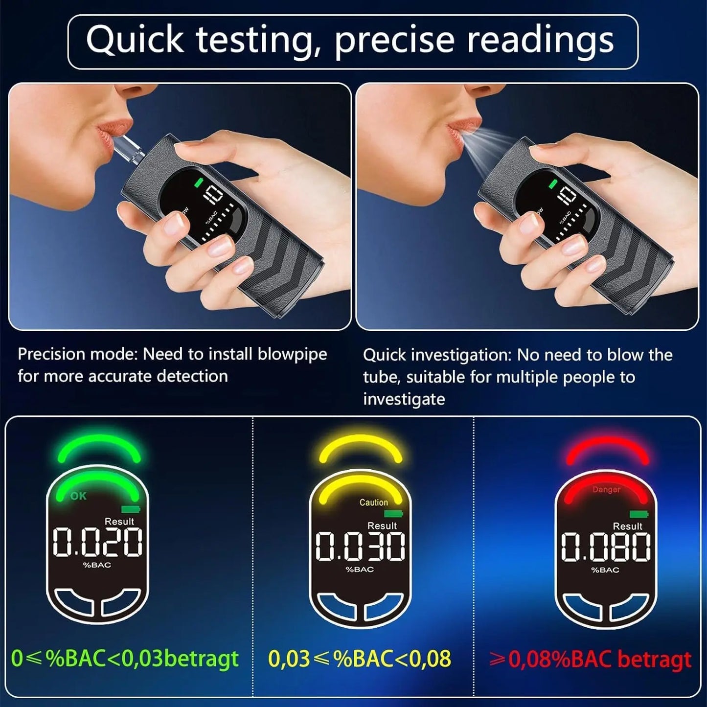 Digital Alcohol Tester Professional Alcohol Detector Breathalyzer , LCD Display Drunk Driving Test for Home