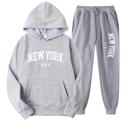New York Print Hoodies Casual American Style Hoodie Set Mens Autumn Long Sleeves Hooded Loose Pullover Street Sweatshirt