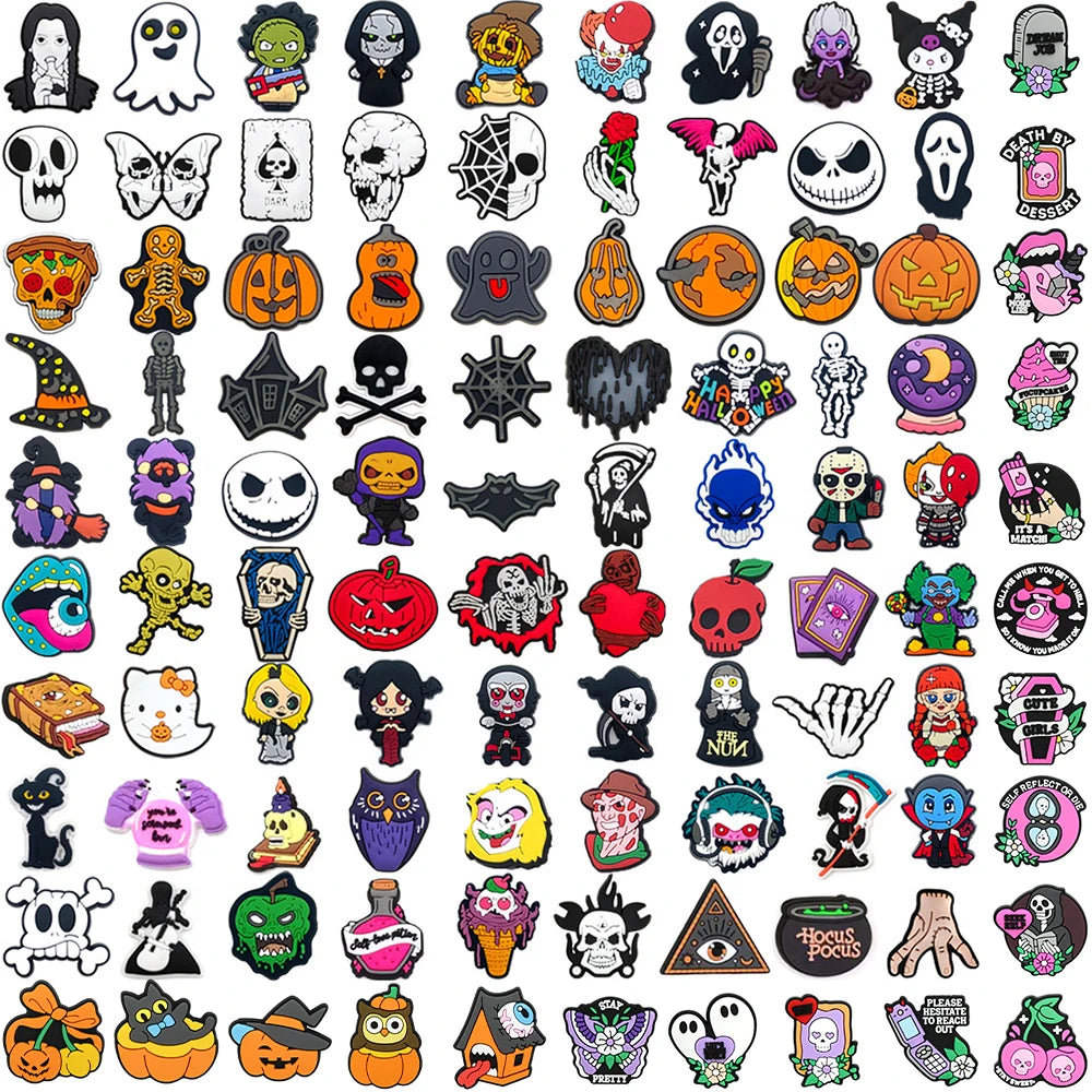 100pcs Mixed Cartoon Halloween Shoe Charms For Clogs Ghost Shoe Decoration Premium Quality Popular Charms Accessories Great Gift