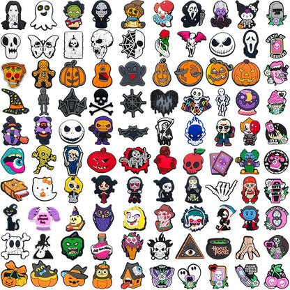 100pcs Mixed Cartoon Halloween Shoe Charms For Clogs Ghost Shoe Decoration Premium Quality Popular Charms Accessories Great Gift