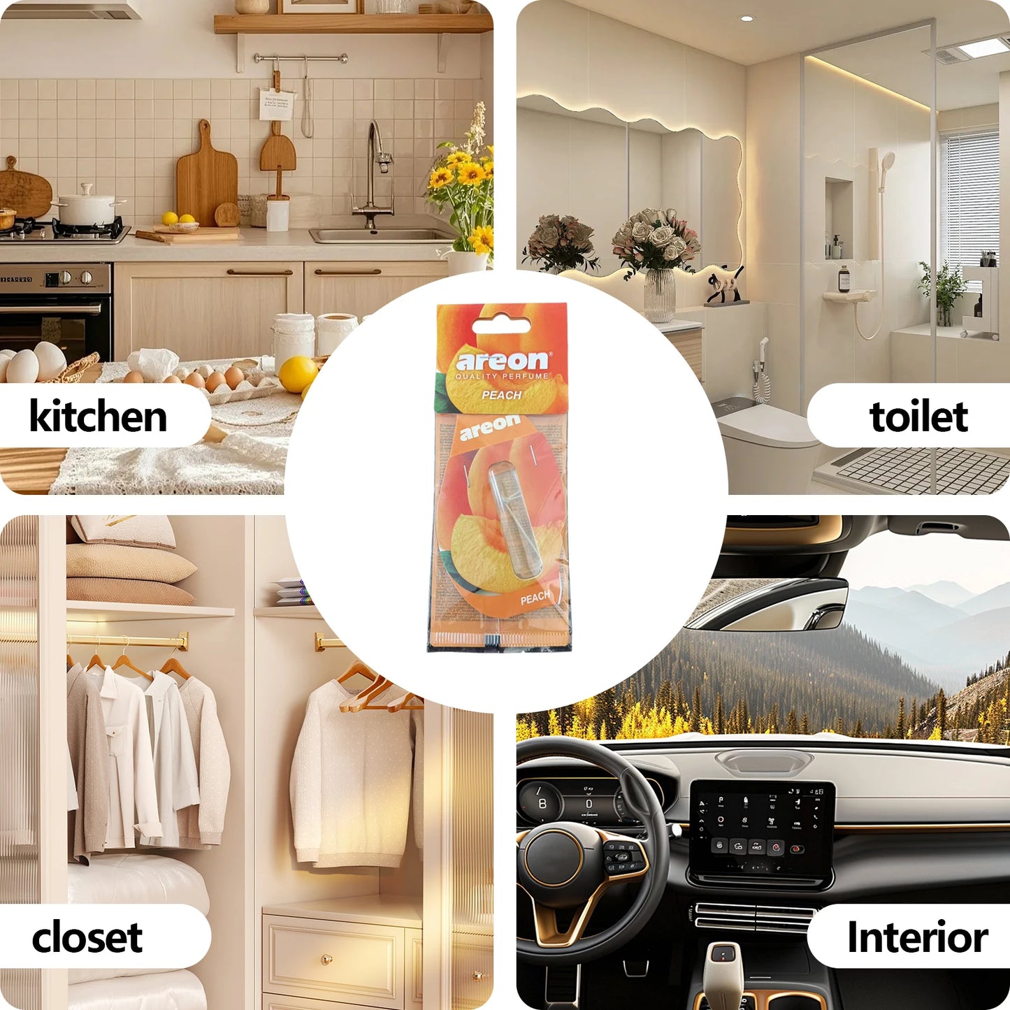 Areon 5/20pcs PEACH Scent Car Air Freshener, Natural Tea-Scented Paper, Car-Mounted Hanging Type, Car Interior Accessories