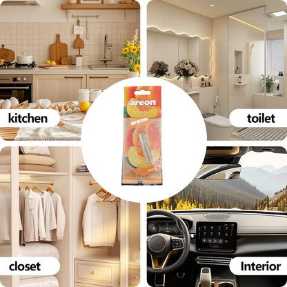 Areon 5/20pcs PEACH Scent Car Air Freshener, Natural Tea-Scented Paper, Car-Mounted Hanging Type, Car Interior Accessories