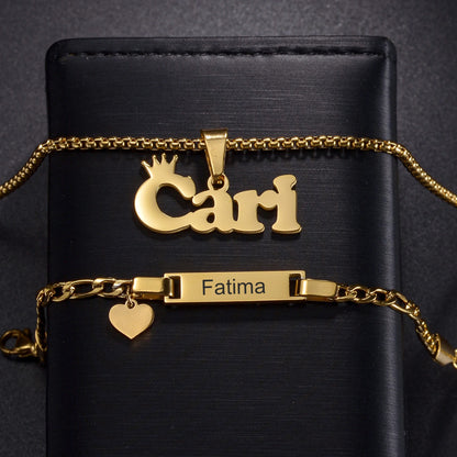 Engrave Custom Chirldren's Name Bracelets 30cm Necklace Stainless Steel Jewelery Sets for Kids Baby Personlized Christmas Gift
