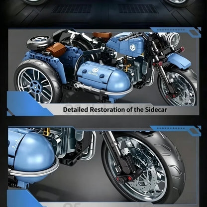Classic Sidecar Motorcycle Building Blocks, High Reduction Vintage Trike Model Kit, Creative Assembly Toy for Adult Builders