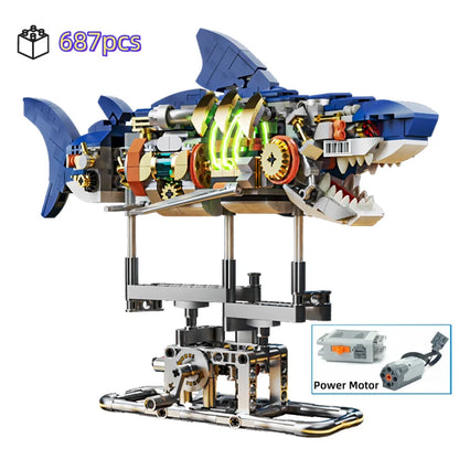 DIY Mechanical Technical Shark Building Blocks Creative Ocean Series Decorations Model Boys Children Christmas Birthday Gifts