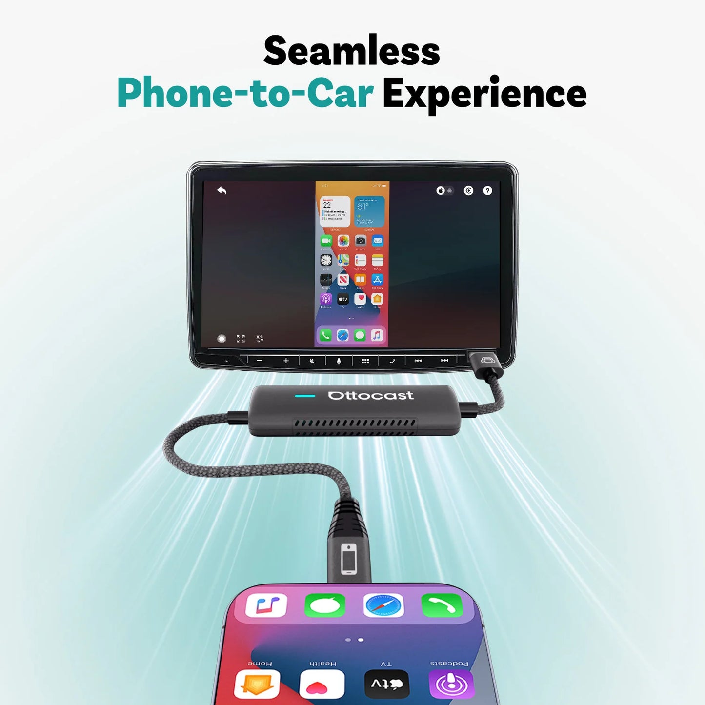 Ottocast Mirror Touch Wireless CarPlay Adapter Bi-Directional Control Dongle for iOS & Android Video Box For Benz Audi Toyota VW