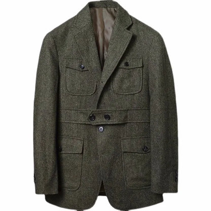 Autumn Winter Hunting Jacket Men Long Sleeve Vintage Slim Fit British Style Woolen Coat Single Breasted Street Casual Outerwear