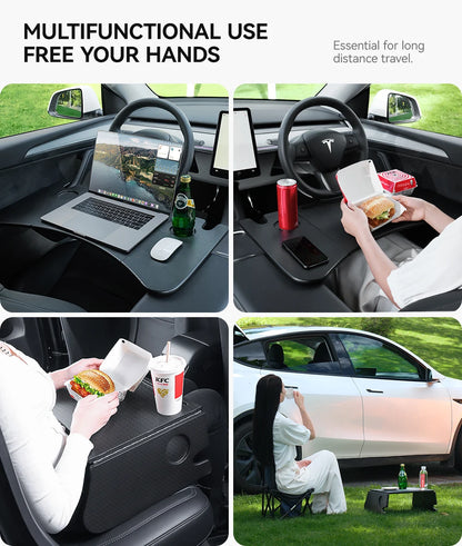 YZ Table Desk For Tesla Model 3 Y X S Highland Juniper 2021-2025 Car Steering Wheel Laptop Tray Food Desk Portable Office Table