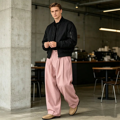 Men's Loose Pleated Wide Leg Pants Breathable Linen Blend Trousers Casual Business Suit Pants Summer Streetwear Daily Wear