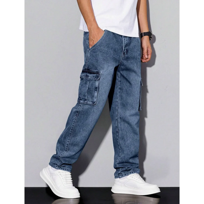 Men's Loose Fit Casual Jeans Workwear Multi-Pocket Straight Leg Pants Versatile Pocket Design for Comfortable Wear