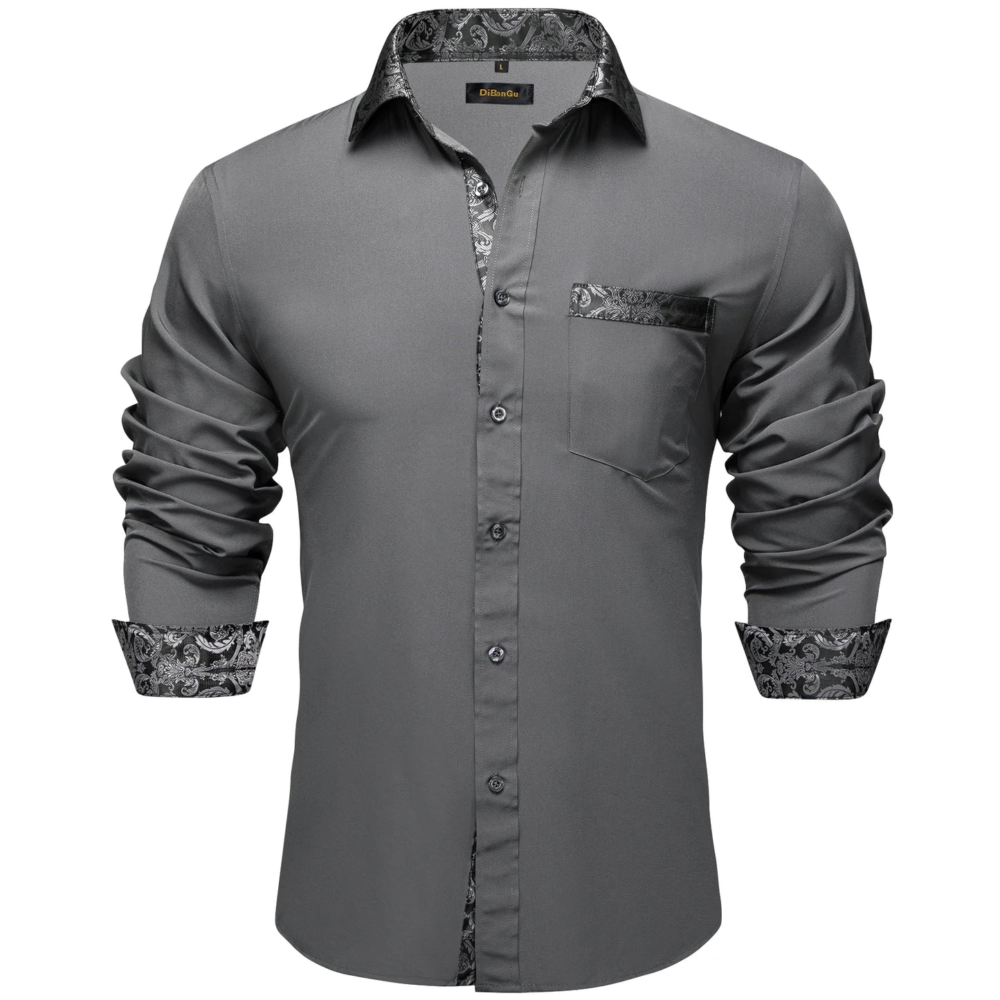 Men Shirts Long Sleeve Black and Green Contrast Color Tops Casual Fashion Polyester Dress Shirt Business Party Men Clothing