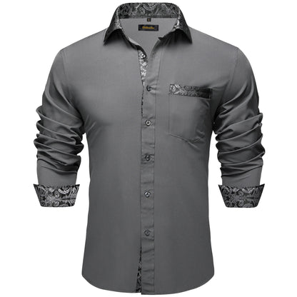 Men Shirts Long Sleeve Black and Green Contrast Color Tops Casual Fashion Polyester Dress Shirt Business Party Men Clothing