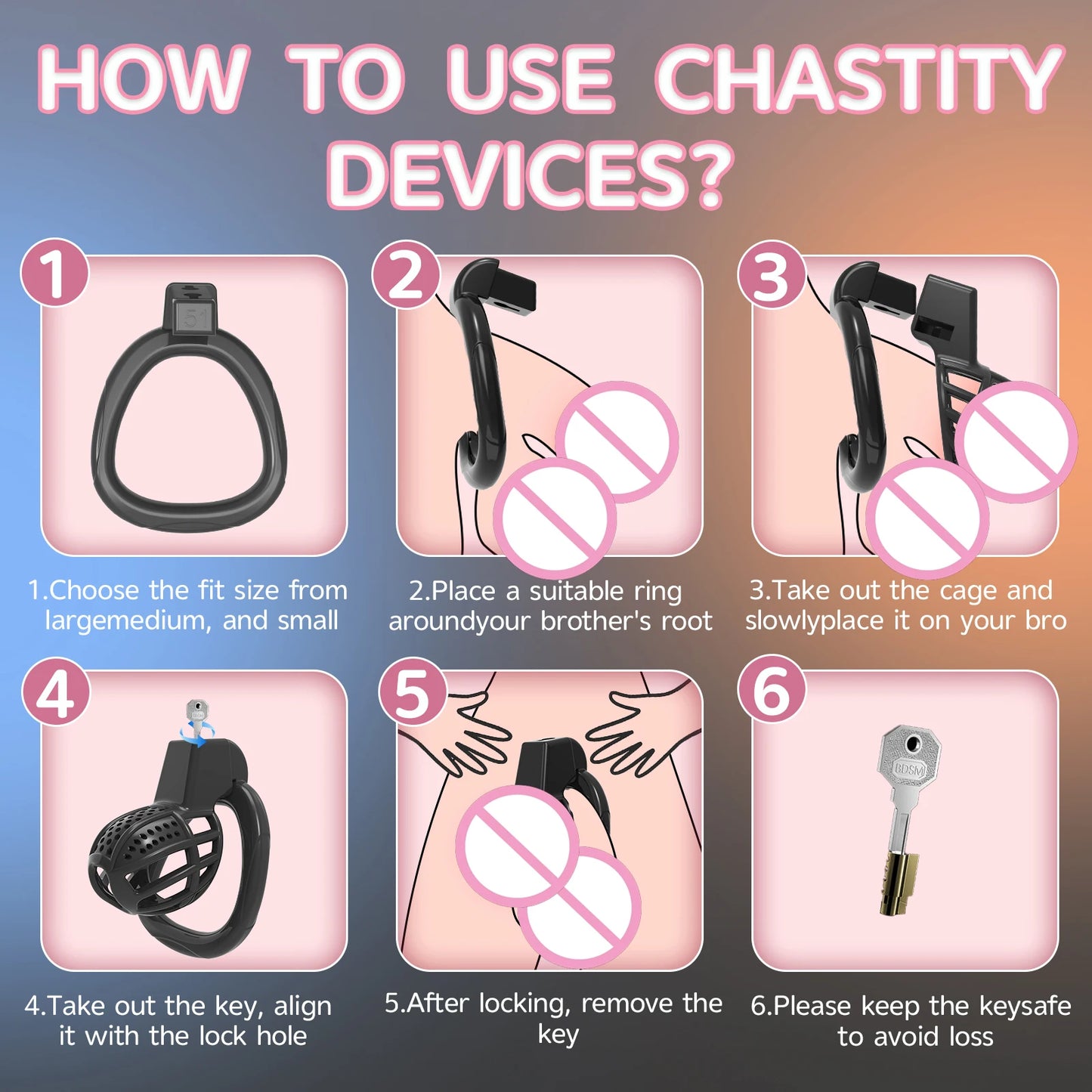 Pink Adjustable Male Chastity Device with Birdcage Cage 5 Ring Sizes Secure Long-Term Chastity Harness for BDSM Training And Cou