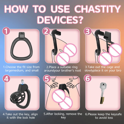 Pink Adjustable Male Chastity Device with Birdcage Cage 5 Ring Sizes Secure Long-Term Chastity Harness for BDSM Training And Cou