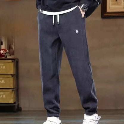 Corduroy Jogger Pants for Men Elastic Cuff Winter Trousers Plus Fleece Lining Stylish Casual Look 2026