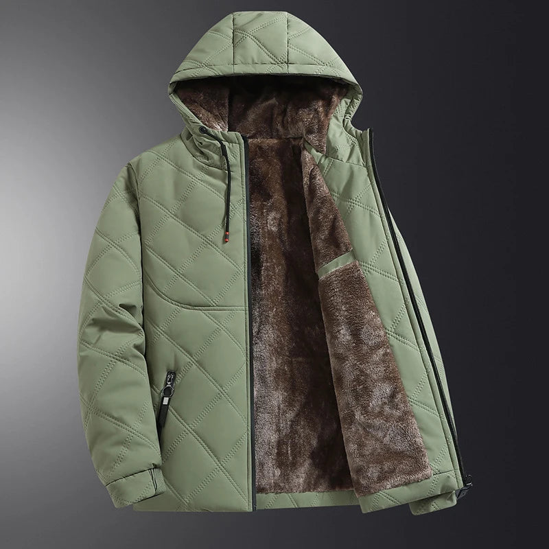 Winter Men's Fleece Warm Down Parkas Fashion Men Cotton Thick Padded Coats Men Thermal Windbreaker Hooded Overcoats Clothing