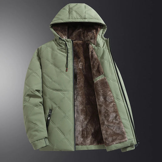 Winter Men's Fleece Warm Down Parkas Fashion Men Cotton Thick Padded Coats Men Thermal Windbreaker Hooded Overcoats Clothing