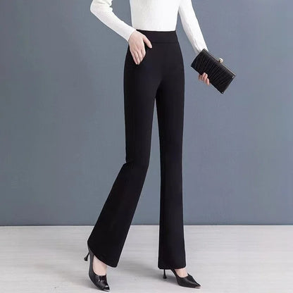 Thickened Fleece High Waist Bell Bottom Pants Women's Autumn Winter Casual Loose Long Trousers Outerwear Warm Cotton Pants