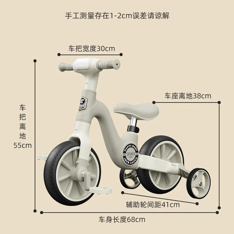 Happy Sport 2 In 1 Balance Bike Adjustable Seat Detachable Pedals With Led Lights And Music Convertible Tricycle Indoor Outdoor