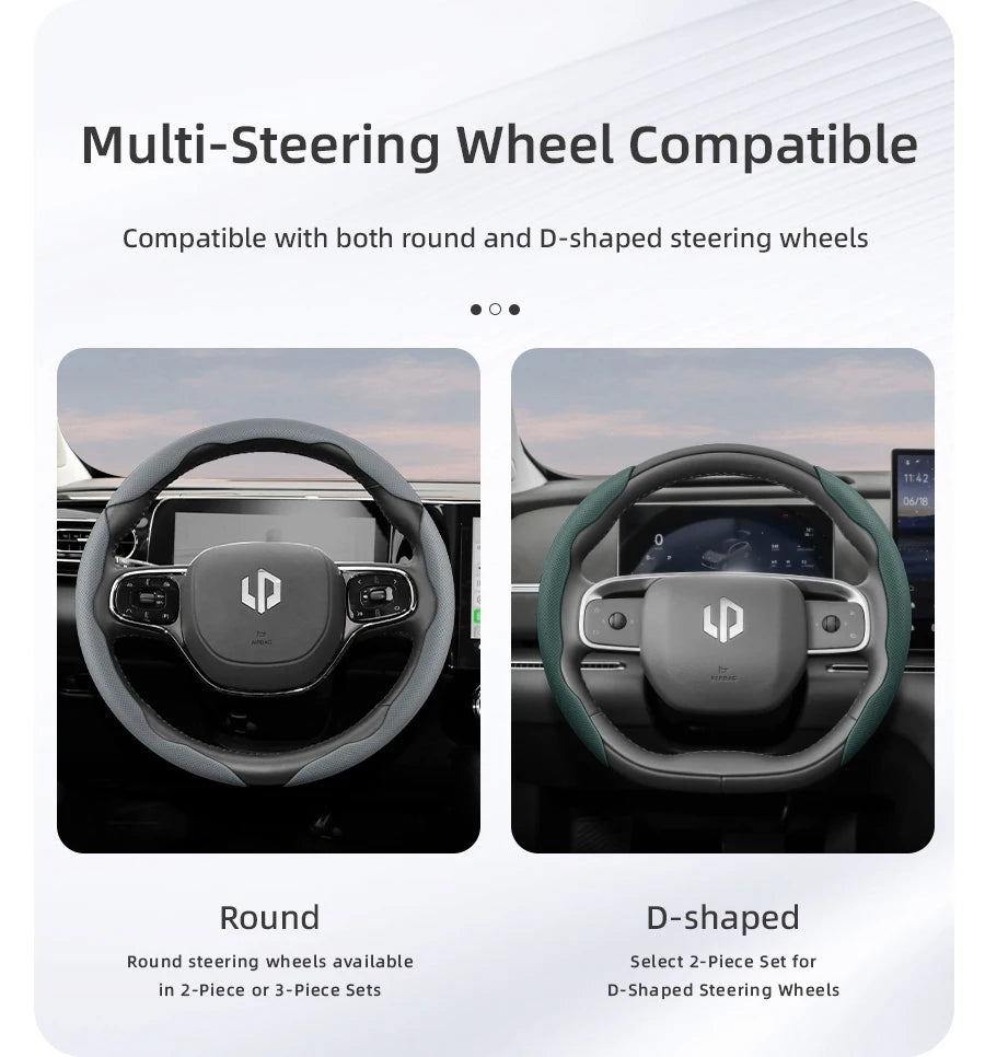 Suitable for Leapmotor Breathable Leather Steering Wheel Cover with Segmented Quick-Release Design, Non-Slip and Durable, for Models T03 C10 B10 B05 B03X C16 C11 C01, Etc., in Black, Bright Red, and Green