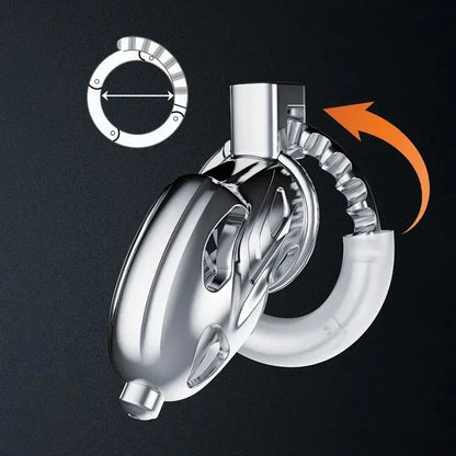 Male Chastity Cage Metal CB Cock Cage with One-Piece Adjustable 8 Sizes & Invisible Lock bdSM Penis Urethra Lock Adult Sex Toys