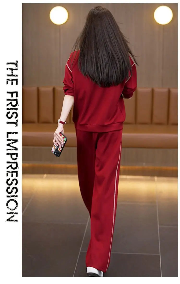Ladies Large Size Cotton Embroidered Sportswear Set Casual Long Pants Two-Piece Fashionable Outfit for plus Size Women