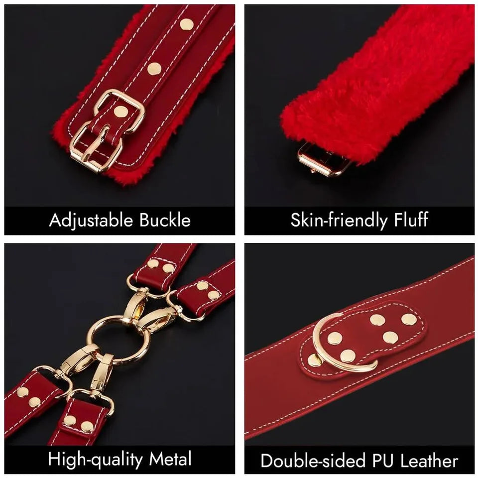 Adult SM Game Couples Sex Fun Toys Waist Restraints Kits Adjustable Buckle PU Leather Sex Bondage Gags BDSM Kit Restraints 6PCS