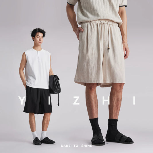Men Lyocell Textured Japanese Style Casual Shorts 2026 Summer Loose Breathable Versatile Straight Leg 5 Inch Bermuda Pants