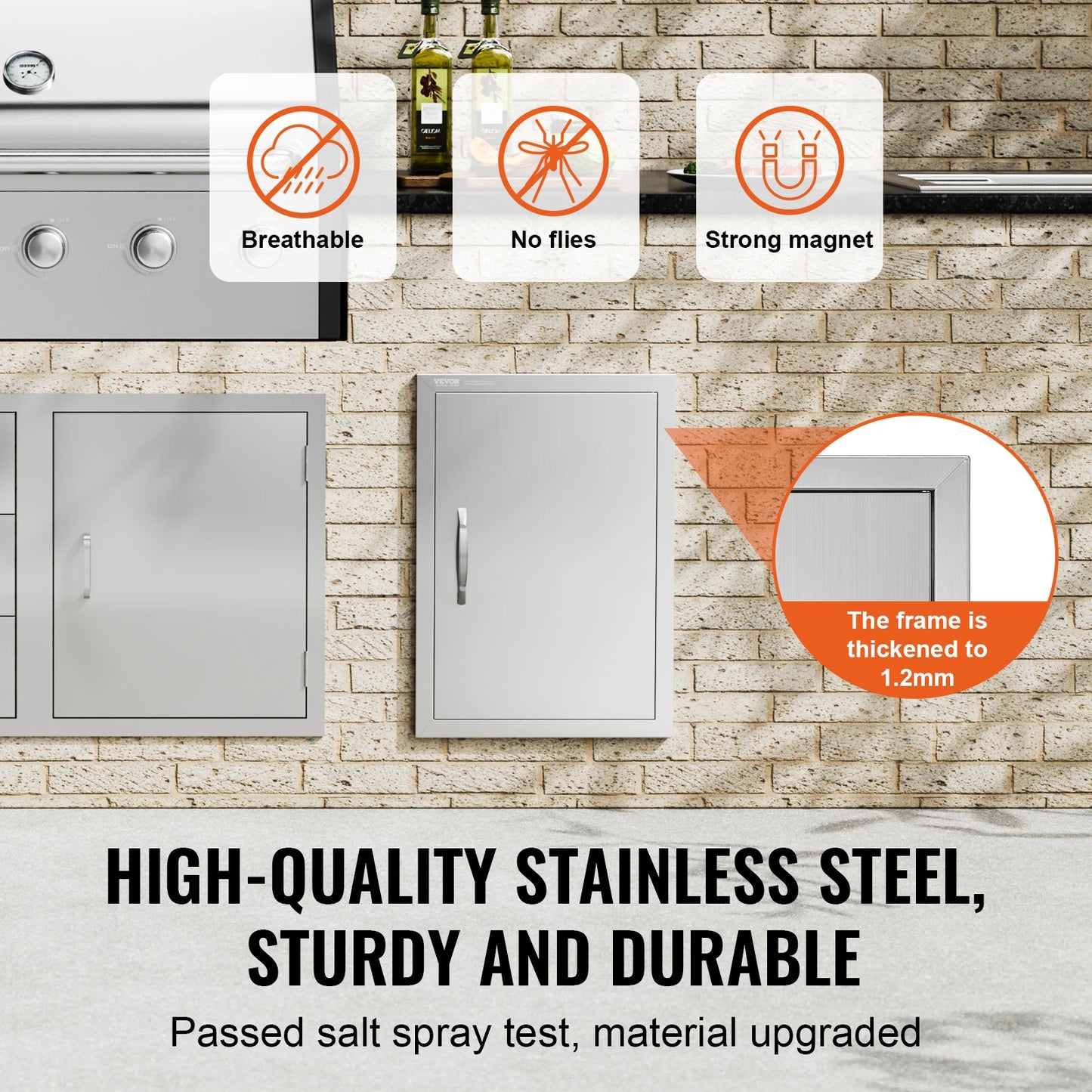 SucceBuy BBQ Access Door Stainless Steel Flush Mount Door Wall Vertical Door w/ Recessed Handle Grilling Station Outside Cabinet