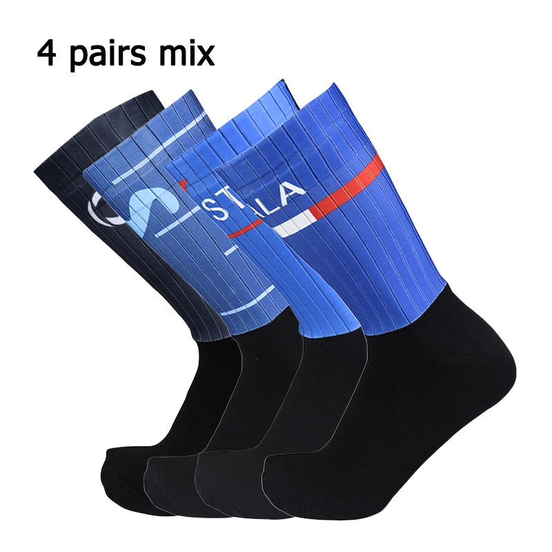 4 pairs of sports multi style anti slip breathable silicone men's and women's outdoor cycling running socks