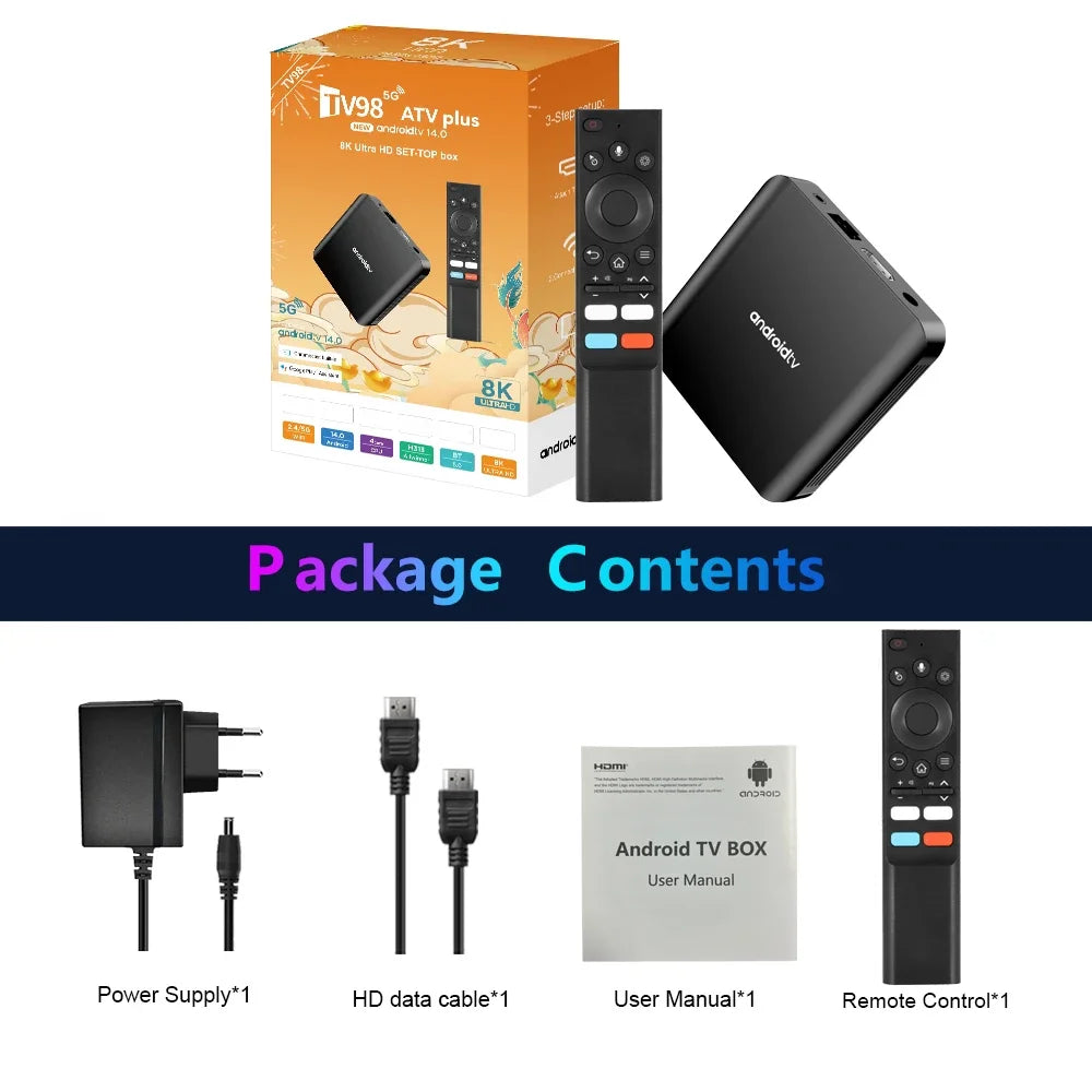 TV98 ATV Plus TV Box 8GB 128GB Android14 Allwinner H313 Quad Core 4G 5G Dual Wifi BT5.0 Smart Voice control HD 4K 8K TV Box iptv