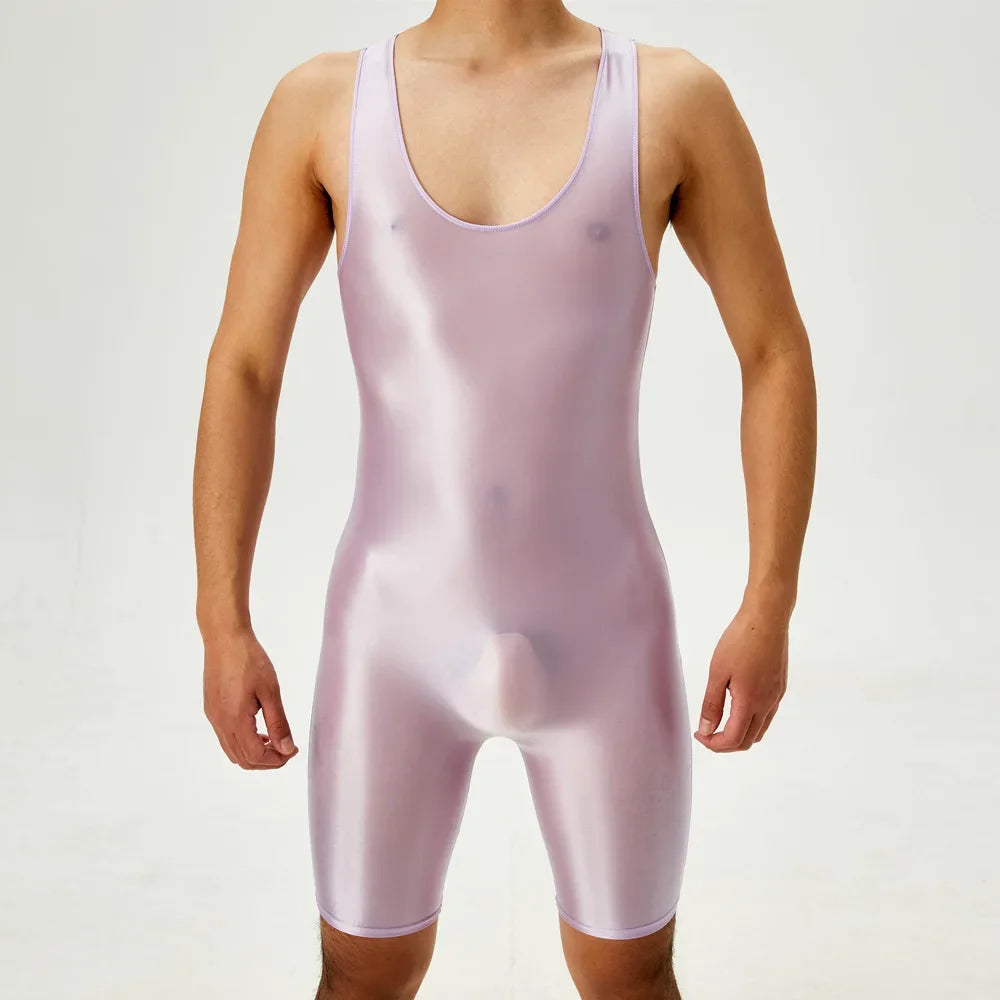 Men's Playsuit Gym High Elastic Bodysuit Shaper Wear Sexy Seamless Bulge Pouch Sleeveless Shirt Man Leotard Tights