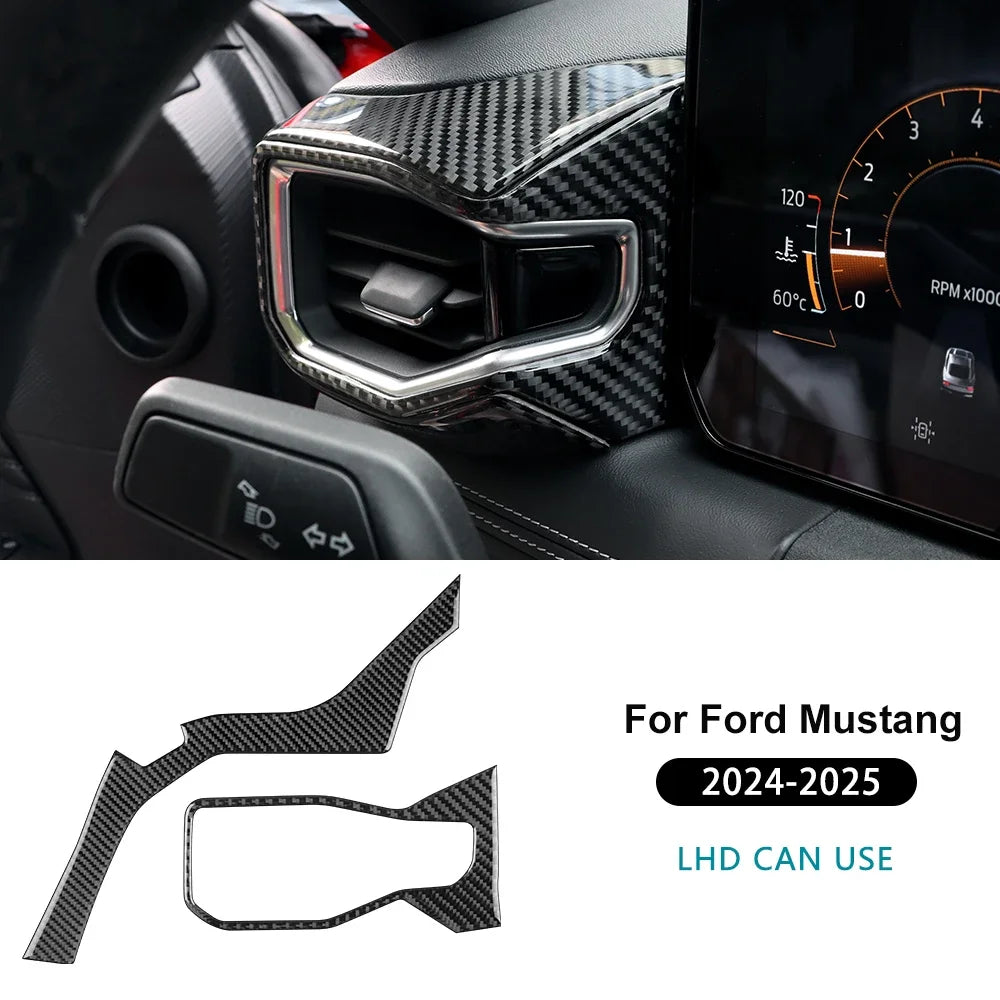 Real Soft Carbon Fiber Sticker For Ford Mustang GT Dark Horse EcoBoost 2024 2025 2026 LHD RHD Car Center Console AC Outlet Trim