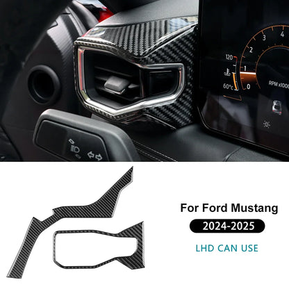 Real Soft Carbon Fiber Sticker For Ford Mustang GT Dark Horse EcoBoost 2024 2025 2026 LHD RHD Car Center Console AC Outlet Trim