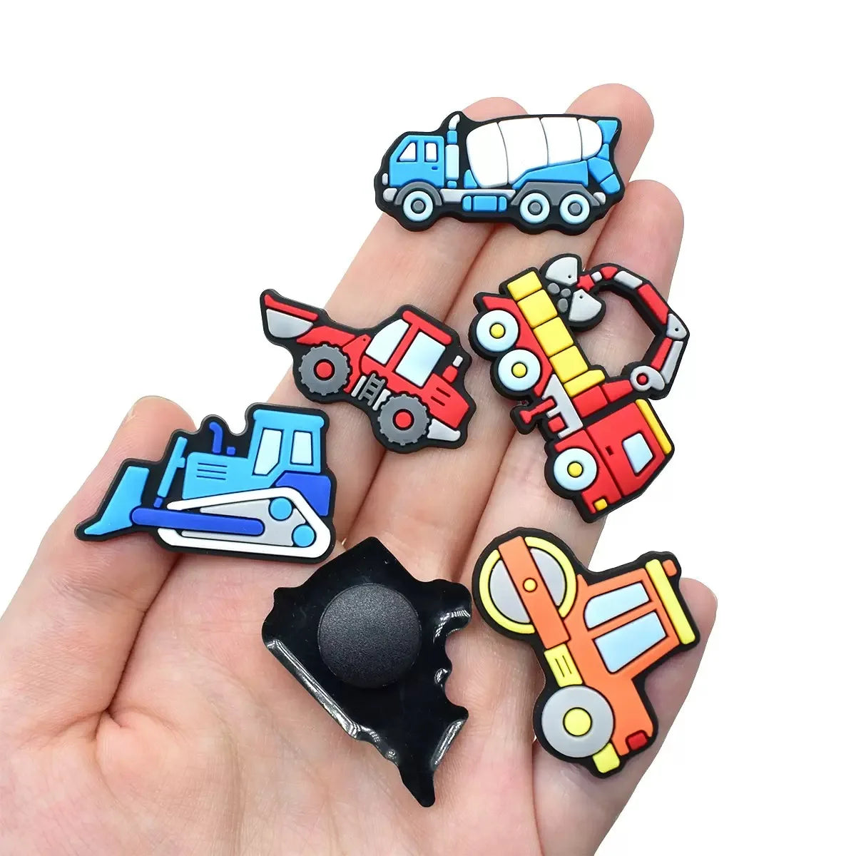 14-100Pcs Mix Engineering Vehicle Shoes Charms Decorations Digger PVC Garden Sandals Button Fit Kids Favorite Birthday Gifts
