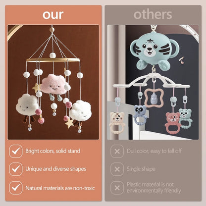 Baby Wooden Rattles Bed Bell Soft Felt Cartoon Cloudy Star Hanging  Toys Pendant Crib Mobile Toys Holder Bracket Infant Gift Kid