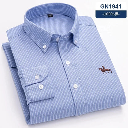New 100% Cotton Oxford Shirt For Men's Long Sleeve Solid Casual Business Regular-Fit Formal Dress Shirts Social Blouse S-6XL