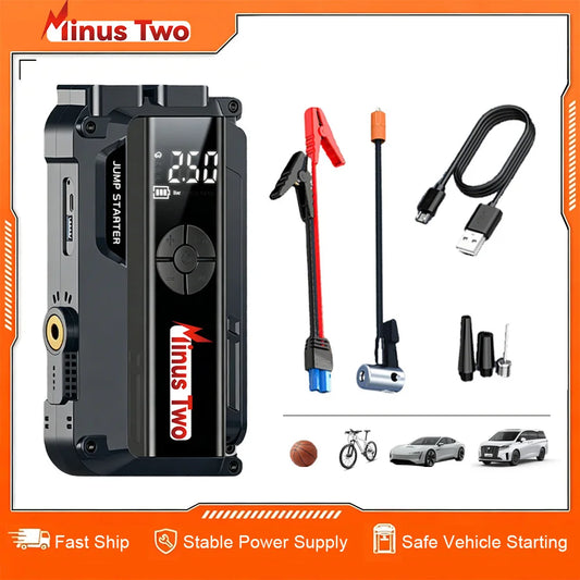 4 in 1 Portable Jump Starter 1000A Peak, 150PSI Air Compressor, 12V Battery Booster Power Pack for Petrol Diesel Truck SUV